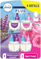 Febreze Odor-Fighting Fade Defy PLUG Air Freshener,Downy April Fresh, Mediterranean Lavender, .87 fl. oz. Oil Refills, 4 Refills (2 of Each)