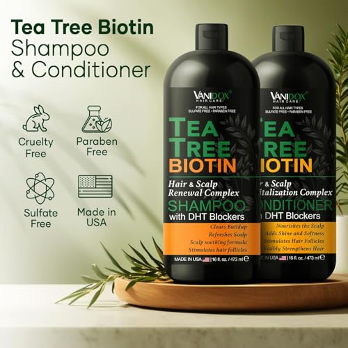 Tea Tree Shampoo and Conditioner Set with Biotin and 100% Pure Tea Tree Oil for Itchy and Dry Scalp - Sulfate and Paraben Free - Tea Tree Oil Shampoo and Conditioner - 16 fl. oz. Each