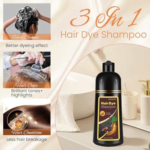 Hair Dye Shampoo 3-in-1 Champu Para Canas Mujer, Instant Dark Wine Red Herbal Hair Color Treated Shampoo, Burgundy Long Lasting Easy to Use for Women Men, 500ml