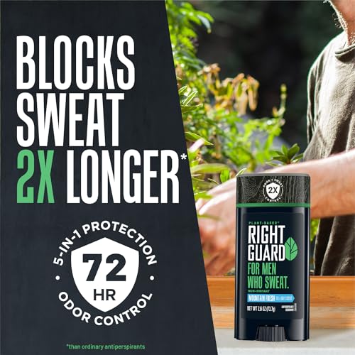 Right Guard Plant Based Invisible Solid Antiperspirant & Deodorant For Men with Sensitive Skin | Blocks Sweat 2X Longer | Made with Shea Butter & Marula Oil | Mountain Fresh Scent, 2.6 oz. (3 Pack)
