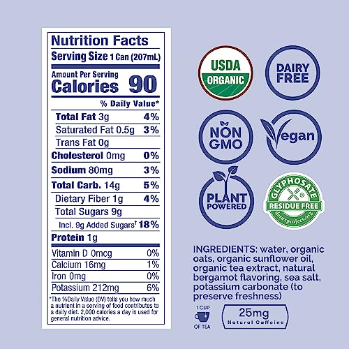 RISE Brewing Co. London Fog Earl Grey Tea, Oat Milk Nitro Latte, Vegan, USDA Organic, Non-GMO, Clean Energy, 7 fl. oz. Cans (12 Pack)