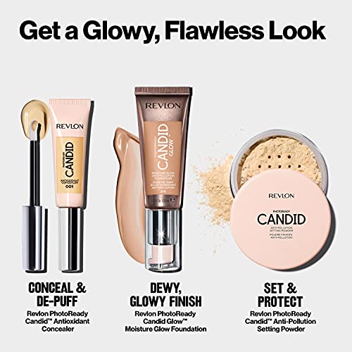 Revlon PhotoReady Candid Glow Moisture Glow Anti-Pollution Foundation with Vitamin E and Prickly Pear Oil, Anti-Blue Light Ingredients, without Parabens, Pthalates, and Fragrances, Almond, 0.75 oz
