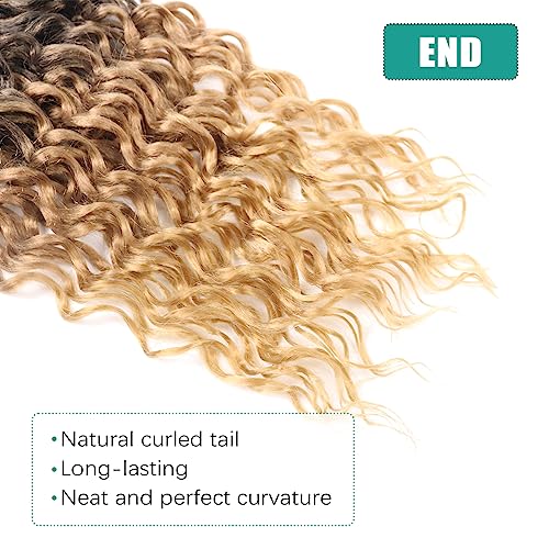 Faux Locs Crochet Hair 14 Inch Pre Looped Goddess Locs Crochet Hair 8 Packs Short Soft Faux Locs Crochet Hair Deep Wave Crochet Hair with Curly Ends Hair Extensions (14 Inch/Pack of 8, T27)