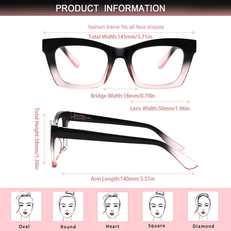 ZOECENT 6 Pack Oprah Style Reading Glasses for Women Blue Light Blocking Computer Square Readers with Spring Hinge (Mix Color, 1.75, x)