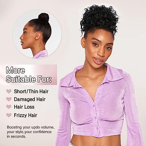 Lommel Messy Bun Hair Piece Short Curly Ponytail Extension Elastic Drawstring Loose Wave Curly Hair Buns Hair Piece Synthetic Hair Extensions Hair Bun for Women Daily Use(Black to Auburn Brown)