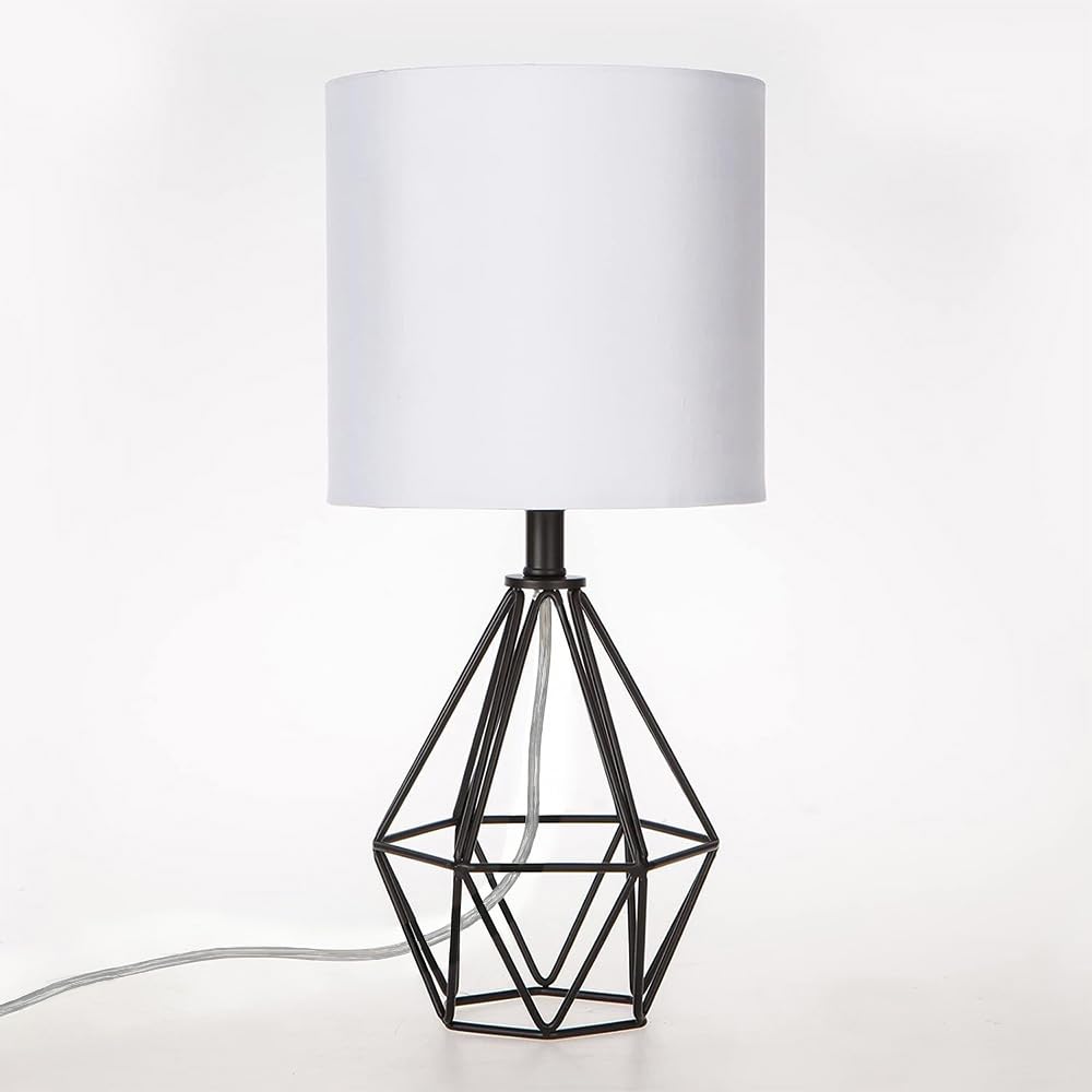 COTULIN Black Bedside Table Lamps Set of 2, Small Nightstand Lamps for Bedroom, Modern Desk Lamps with TC Fabric Shade Geometric Metal Base for Living Room Study Office Farmhouse