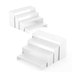 NEETBU White Matte Metal Display Stand,8 Pcs 2 Set Display Risers, Metal Rectangular Display Shelf Holders for Showcase, Dessert, Perfume, Vendor Events, Cupcake Stands, Toys Display Shelves ( 8Pcs-White, 7”L~8”L~9”L )