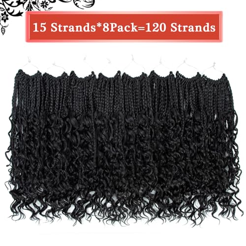 Liang Dian 8 Packs Box Braids Crochet Hair with Curly Ends 24 Inch Boho Crochet Hair Box Braids Goddess Braids Pre looped Crochet Hair for Black Women (24 Inch 1B)
