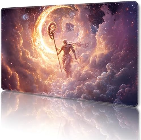 MTG Playmat Magic Card Playmat Game Mat,TCG & CCG Card Games Mat with Free Storage Bags Size 24 x 14 Inches (No with Zones,God)