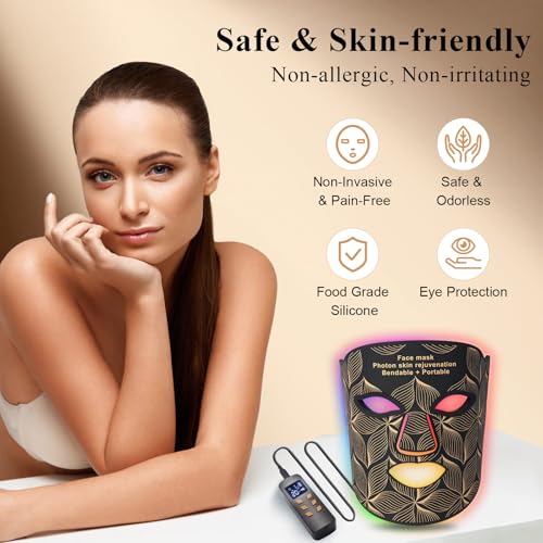Red Light Therapy for Face, 7＋1 Colors LED Face Mask Light Therapy with 850NM Near-infrared, Portable Rechargeable Red Light Therapy Mask Skin Care Device at Home and Travel for Anti-Aging, Black