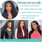28Inch Deep Wave Lace Front Wigs Human Hair-13x4 HD Transparent Deep Wave Frontal Wigs Glueless Curly Wigs for Women 180% Density Curly Lace Front Wigs Human Hair Pre Plucked with Baby Hair