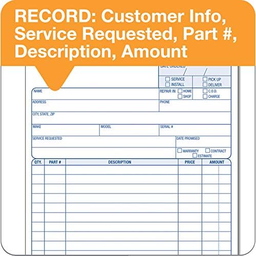 Adams Service Order Form, 3 Part, Carbonless, 5 2/3"X9" Inches, 250 Sets per Pack (3-584)