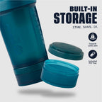 BlenderBottle Shaker Bottle with Pill Organizer and Storage for Protein Powder, Classic V2 ProStak System, 22-Ounce, Ocean Blue