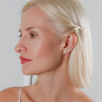 CZ Ear Climber Earrings for Women, 14K Gold Plated Dainty Leaf Crawler Cuff
