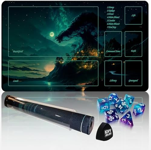 MTG Playmat TCG Playmat -Includes Storage Tube and 7 Dice-Experience Top-Tier Quality and Edge-Locking Waterproof and Non-Slip Mat! (playmat with Zones, Greenery)