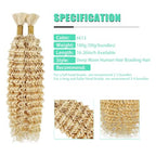 613 Blonde Braiding Hair 100g Deep Wave Bulk Human Hair Brazilian Virgin Curly Human Hair Extensions for Boho Braids No Weft 2 Braids Per Pack Wet and Wavy Human Hair Braiding Hair (#613, 20 inch)