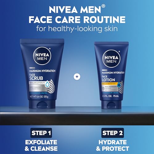 NIVEA MEN Maximum Hydration Face Scrub with Provitamin B5 and Aloe Vera, Exfoliating Face Wash Deeply Cleanses to Unclog Pores, 4.4 Oz Tube, Pack of 3