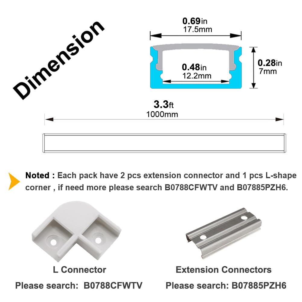 hunhun 10-Pack 3.3ft/1Meter U Shape LED Aluminum Channel System with Milky Cover, End Caps and Mounting Clips, Aluminum Profile for LED Strip Light Installations, Very Easy Installation