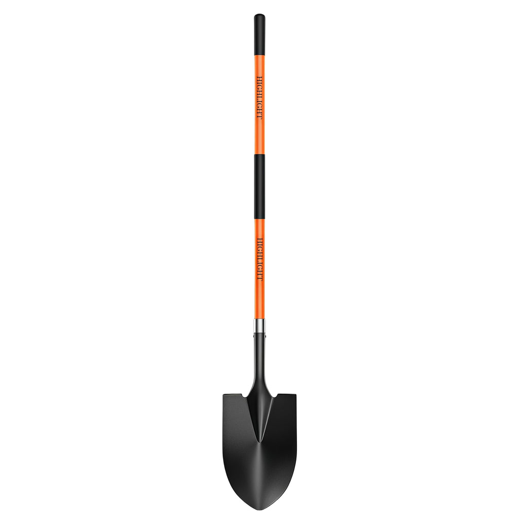 56-Inch Round Point Garden Shovel for Digging, Fiberglass Handle, Orange