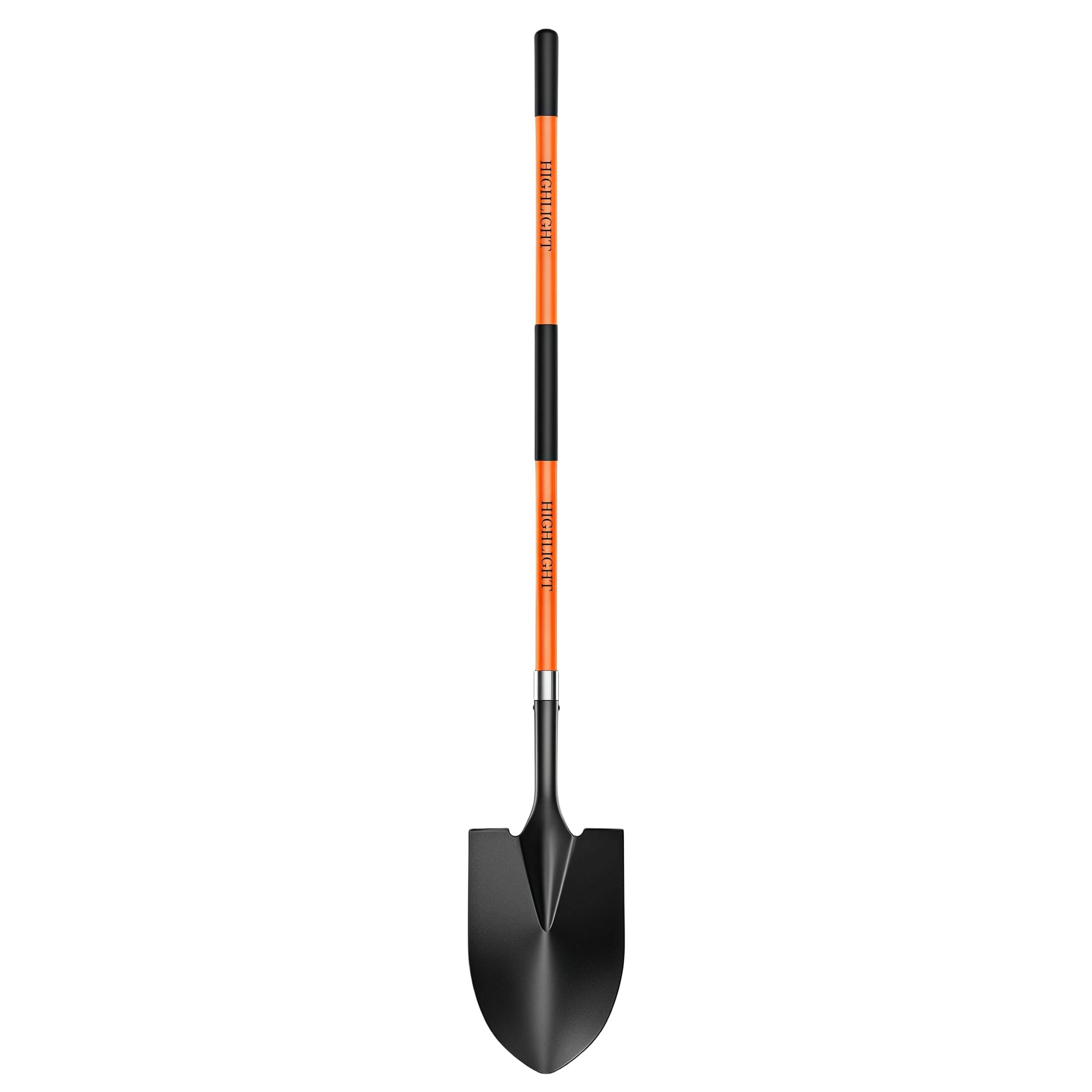 56-Inch Round Point Garden Shovel for Digging, Fiberglass Handle, Orange