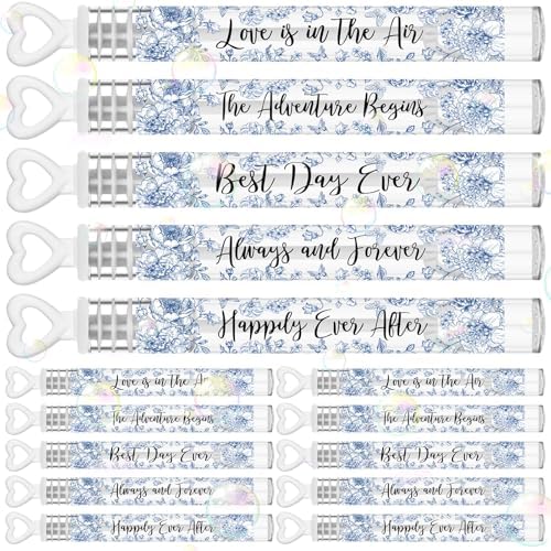 120 Count Wedding Mini Bubble for a Wedding Wands Bulk Heart Bubble Wand for Guests Send Off Party Supplies Valentine Anniversaries Celebration (Blue Flower)