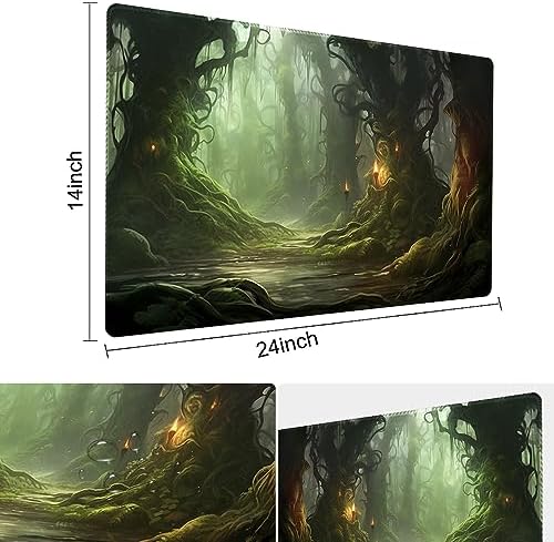 MTG Playmat Size 24x14in Free Storage Bags Non-Slip Backing, Ideal for Card Game Enthusiasts TCG Playmat (Forest Spirit Realm-No Deck)