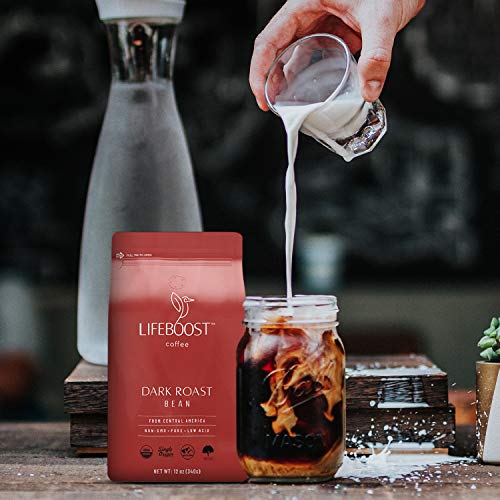 Lifeboost Coffee Dark Organic Coffee Beans - Dark Roast Low Acid Coffee Beans - Single Origin Non-GMO Organic Coffee - Third Party Tested For Mycotoxins & Pesticides - Whole Bean - 12 Ounces
