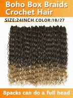 Goddess Box Braids Crochet Hair for Women 24 Inch 8 Packs Boho Crochet Box Braids with Curly Ends Bohemian Pre-looped Box Braids Crochet Braiding Hair Extensions(24inch,1B/27)