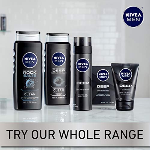 NIVEA MEN DEEP Cleansing Beard and Face Wash, Natural Charcoal Facial Cleanser Helps Remove Dirt and Excess Oils, 3 Pack of 3.3 Fl Oz Tubes