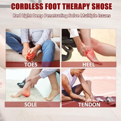Cordless Red Light Therapy for Foot Pain Relief 4000mAh Battery Portable Wireless Near Infrared Light Therapy Slippers Feet Devices Wearable Wrap for Feet Muscle Relax Treatment Pad