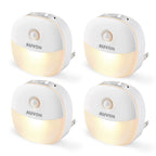 AUVON Plug in Night Light with Motion Sensor and Dusk to Dawn Sensor, Mini Warm White LED Nightlight with 1-50 lm Adjustable Brightness for Bathroom, Hallway, Stairs, Bedroom, Kitchen (4 Pack)