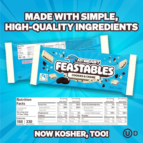 MrBeast Feastables Cookies & Creme Chocolate Bar, King Size, 10 Count