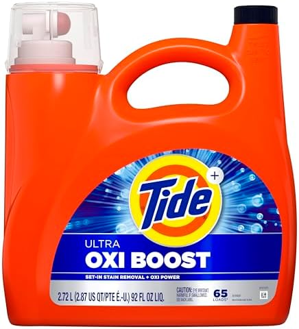 Tide Ultra Oxi Boost Liquid Laundry Detergent, 92 fl oz, 65 Loads, Advanced Stain Remover, Laundry Detergent Liquid with Extra Oxi Power