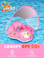 LAYCOL Baby Swimming Float Inflatable Baby Pool Float Ring with Sun Protection Canopy,add Tail no flip Over for Age of 3-36 Months