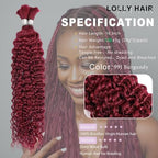 Burgundy Deep Wave Human Braiding Hair for Boho Braids 2 Bundles Total 100g 16 Inch Deep Wave Bulk Human Hair for Braiding No Weft Brazilian Virgin Curly Human Hair Extensions