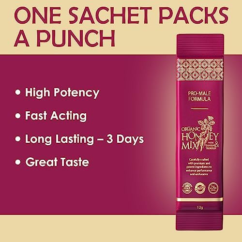 Extra Strength Honey Mix | Honey Packets with Natural Jelly Bee Pollen, Panax Ginseng & Tribulus | Mixed Honey Infused with Premium Ingredients for Long Lasting - 3 Days | Packs of 12 Sachets
