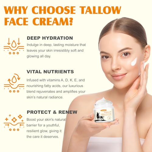 Beef Tallow for Skin, 2Pcs Tallow Face Moisturizer, Natural Grass-Fed Grass Finished Beef Tallow and Honey Balm Deeply Moisturizing for Face & Body