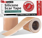Medical-Grade Silicone Scar Tape Roll (1.6" x 118") Keloid Bump Removal Scar Sheets - Reusable Silicone Tape Scar Removal Strips, Scar Tape for Surgical Scars, C Section Scar Silicone Strips (2 Pack)