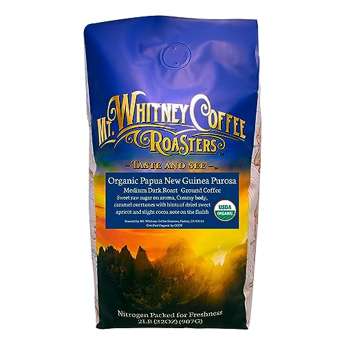 Mt. Whitney Organic Papua New Guinea, Medium Dark Roast, Low Acid Coffee (Ground, 2Lb)