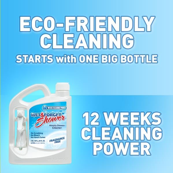 Wet & Forget Shower Cleaner Spray, Fragrance-Free Weekly Bathroom Cleaner, No Scrubbing Needed, Bleach-Free, Multi-Surface Bathroom Spray, Cleaning Supplies Essential. 64 fl oz