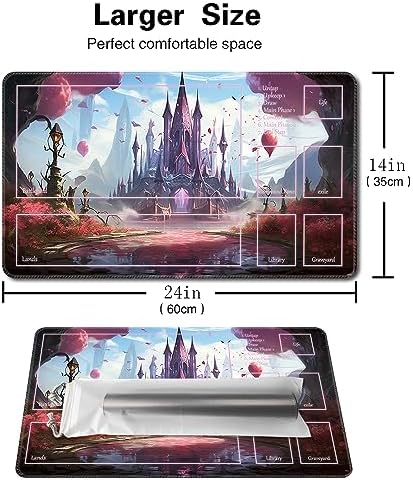 MTG Playmat Size 24x14in Free Storage Bags Non-Slip Backing Printing, Ideal for Card Game Enthusiasts TCG Playmat (with Zone,Secret of The Tower)