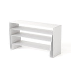 NEETBU White Matte Metal Display Stand,8 Pcs 2 Set Display Risers, Metal Rectangular Display Shelf Holders for Showcase, Dessert, Perfume, Vendor Events, Cupcake Stands, Toys Display Shelves ( 8Pcs-White, 7”L~8”L~9”L )