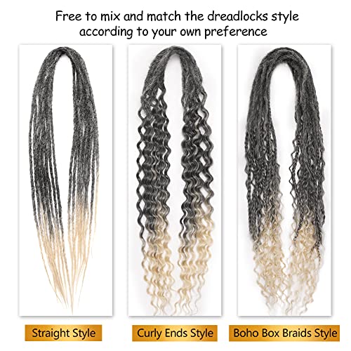 Boho Dread Synthetic Double Ended Dreadlock Extensions with Boho Box Braids 24inches 10 Strands Thin Soft Black to Blonde DE Dreadlock Extensions (Boho 10 Strands, T1B/613)