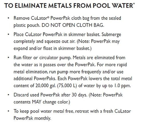 CuLator Metal Eliminator & Stain Preventer for Pools & Spas PowerPak 1.0