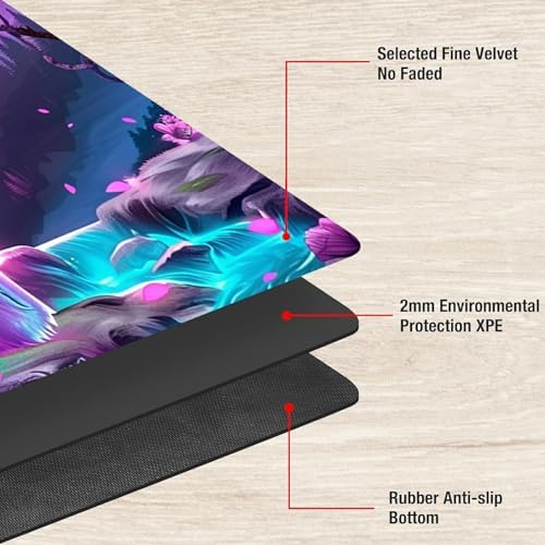 Playmats for Magic: The Gathering MTG Card Game Mat Plus 50 Pcs Card Sleeves, 24 x 14 inch TCG Mat with Stitched Edge for Commander Deck Duskmourn Board Game, Purple Moon Wolf