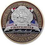 & Emblem - Firefighter Brotherhood Challenge Coin Saint Florian in Deluxe Display tin with Bonus polishing Cloth