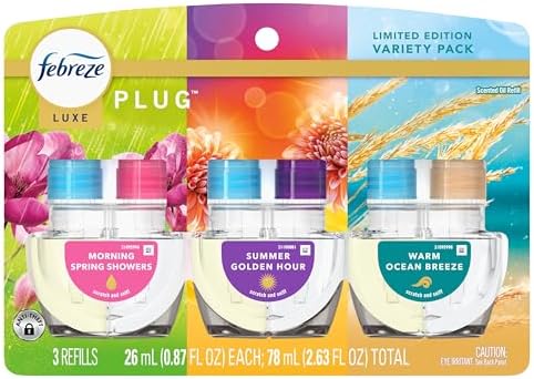 Febreze Plug In Air Freshener, Odor-Fighting Scented Oil Refill, Spring Fruit Mix, 3 Refill