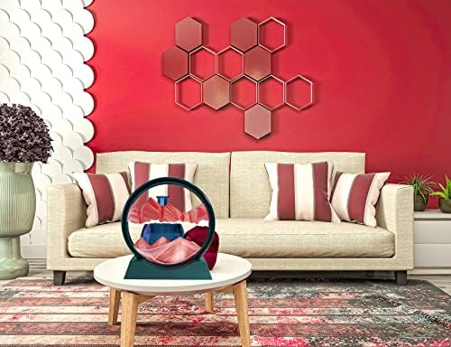 Moving Sand Art Liquid Motion - Moving Sand Art Picture Decor 3D Deep Sea Sandscape, Round Glass Frame Display Flowing Sand Relaxing Toy for Desktop Home Office Work Decoration(Red, 12")