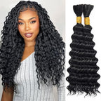 18 Inch Deep Wave Bulk Hair for Braiding 2 Bundles 200g Natural Black Curly Braiding Hair for Boho Braids Micro Twist No Weft Wet and Wavy Extensions