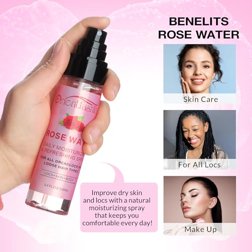 Moisturizing Refreshing Spray for Locs - Rose Water and Peppermint Hair Scalp Moisturizer Natural Loc Care and Maintenance (Rose, 3.4 Fl oz)